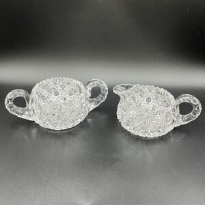American Brilliant Creamer & Sugar Bowl Handles Period Cut Glass -Beautiful!